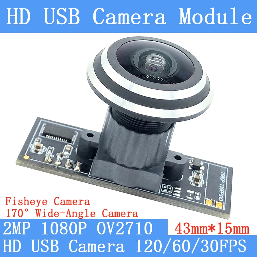 170° Wide-angle 2MP Fisheye USB Camera Module OV2710 1080P MJPEG 640*480 120fps High Speed Linux UVC Webcam Surveillance