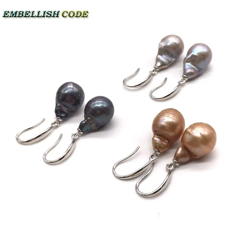 Special Baroque Style Flame Ball Shape Champagne Light Grey Black Blue Hook Dangle Earring Natural Pearls Fashion For Women