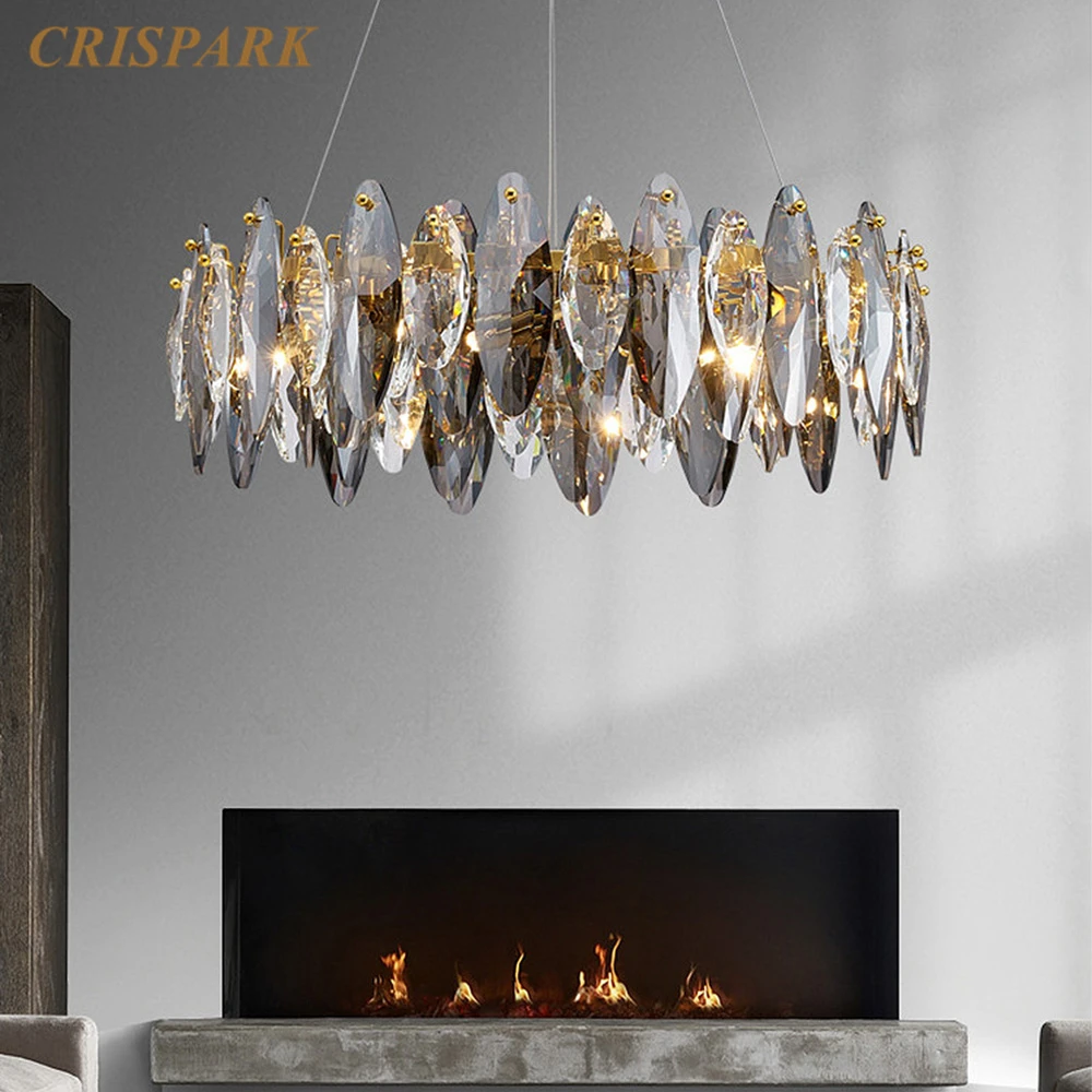 

Modern Round Chandelier Lighting LED Smoky Crystal Living Room Chandelier Luxury Gold Bedroom Lamp Dining Room Light Fixture