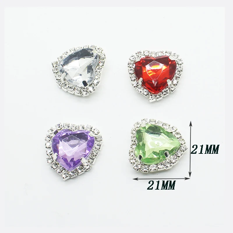 แนวโน้ม 10pcs โลหะหัวใจ Rhinestone เครื่องประดับ DIY คริสตัลหมวกประดับเสื้อผ้าอุปกรณ์เสริมการออกแบบที่ประณีต