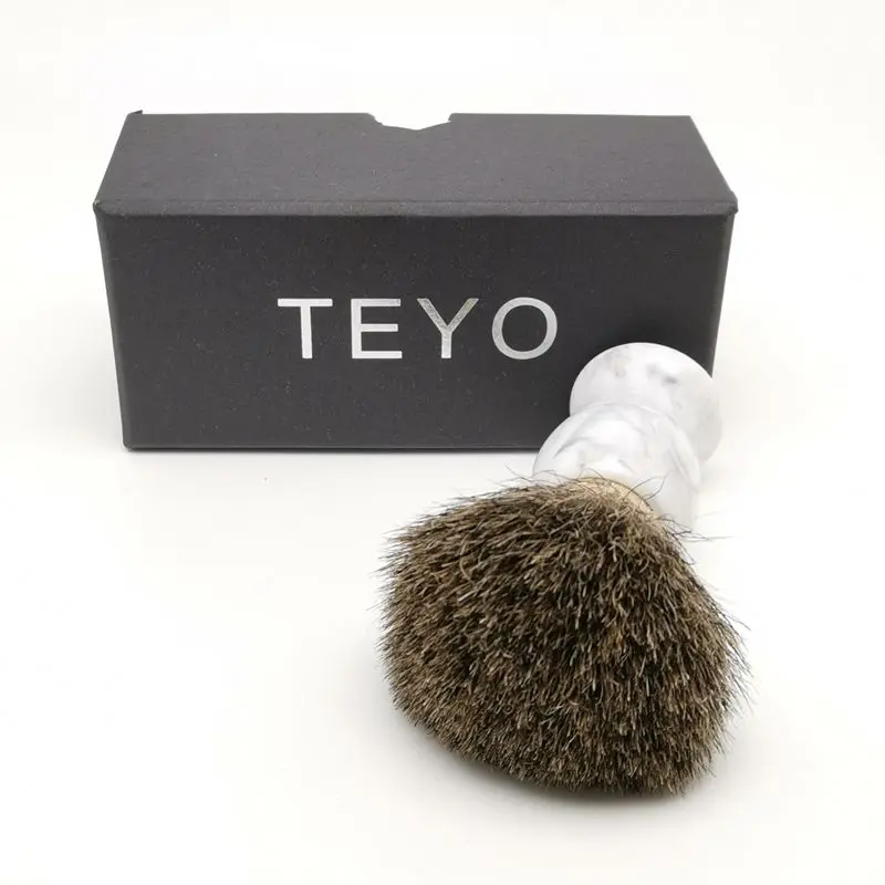 TEYO – brosse de rasage en poils de blaireau, poils de blaireau, poils de blaireau, avec manche, avec boîte cadeau