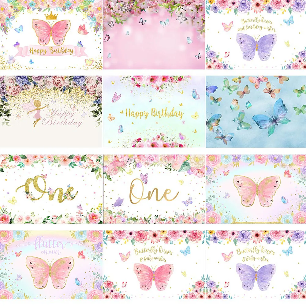 

Mocsicka Butterfly Backdrops Baby Kid Portrait Spring Custom 1st Brithday Backgrounds Photography Party Decorations Photo Studio