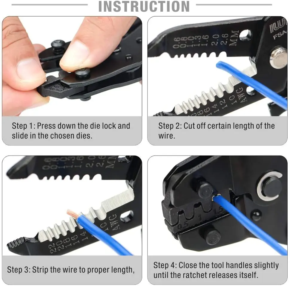 IWISS SN Series Quick Changing Wire Crimper Tool Set Connectors Crimping Plier Kit with 5 Changing Dies(2546B/48B/02C/06WF/6)