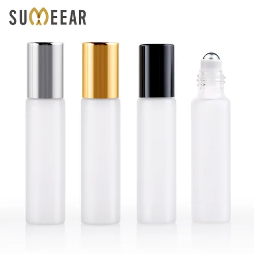 Minibotella de Perfume rellenable, frasco de vidrio esmerilado Roll On para aceite esencial, frasco de muestra de Perfume vacío de viaje, 10ml, 100 unids/lote