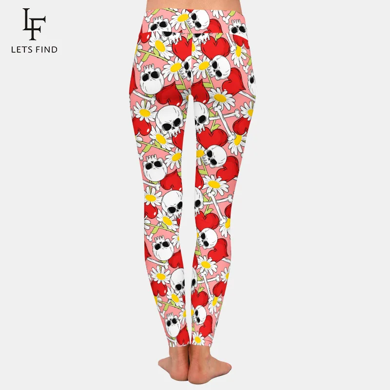 LETSFIND – legging de Fitness taille haute à imprimé coeur, tête de mort et camomille, Slim, rouge, nouveauté 2020