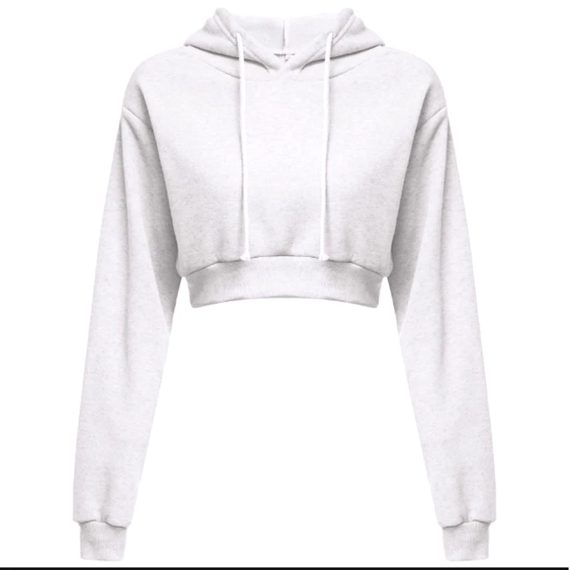 Womens Cropped Hoodie Short Sweatshirt Plain Pullover Hooded Crop Tops Sexy Casual Long Sleeve Hooded