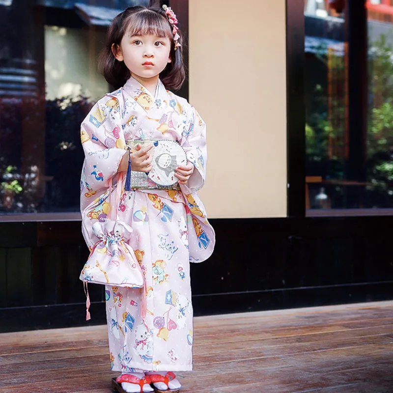 Girls\' Lovely Cartoon Traditional Japanese Yukata Children\'s Clothing Creative Japanese Kimono Suit Performance Costumes LC055