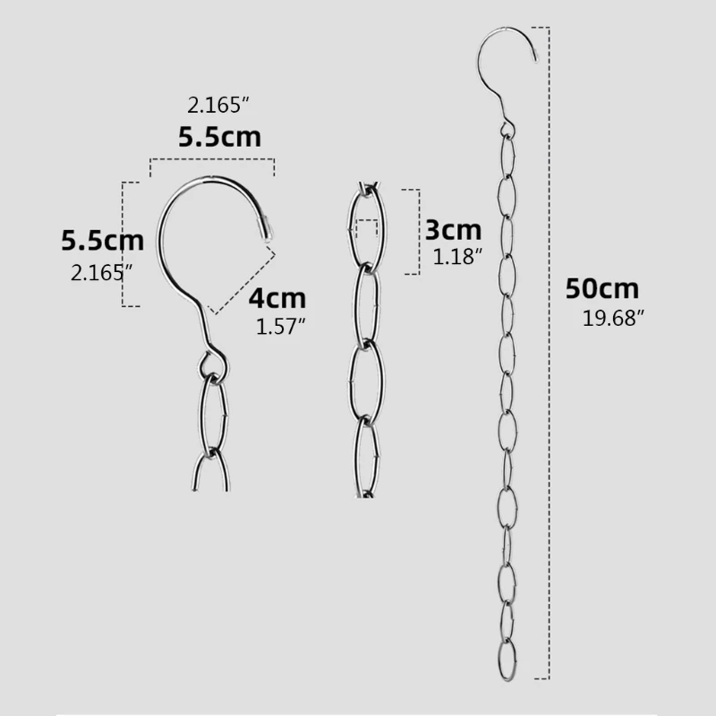 50cm Stainless Steel Clothes Hanger Chain with Hook Space Saving Closet Metal Cascading Hangers Multi-port Ring