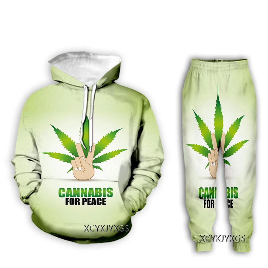 xinchenyuan New Men/Women Cannabis Leaf Art 3D Printed Clothing Long Sleeve Fashion Sweatshirt Hoodies Sport Long Pants Z65