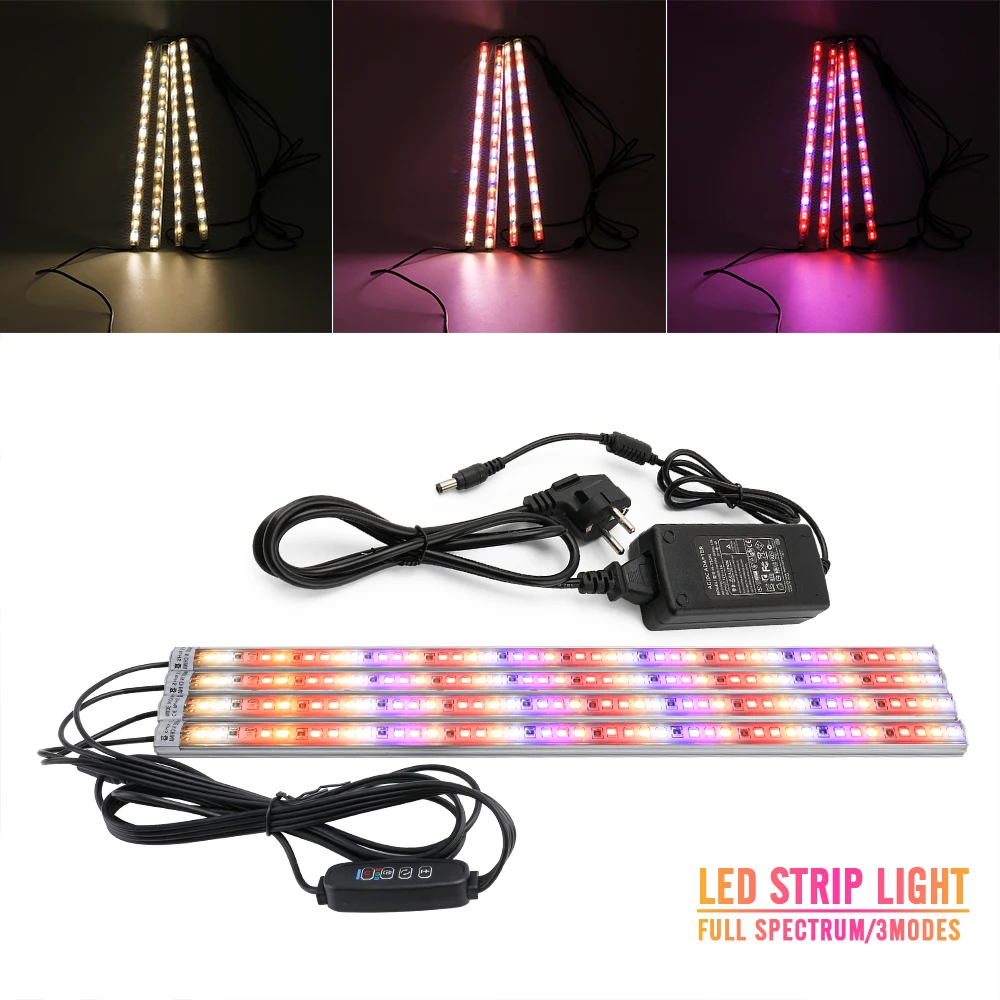 4pcs/Lot 100W 224LEDS 10 Level Brightness Adjustment 3 Lighting Mode Indoor Plants Vegetable Seedling LED Grow Light Strip