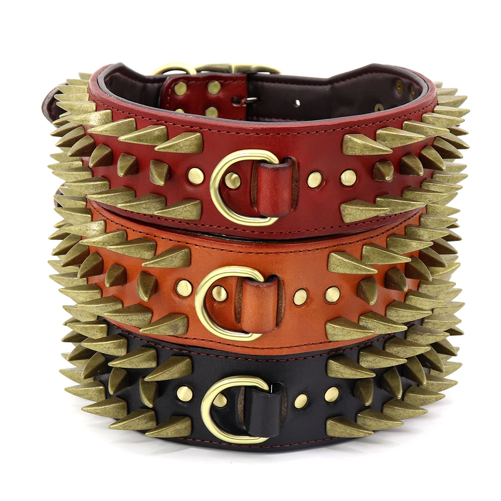 Cool Spiked Studded Leather Dog Collar Strong Big Dog Collars For Medium Large Dogs Pitbull Bulldog Boxer Durable Collars