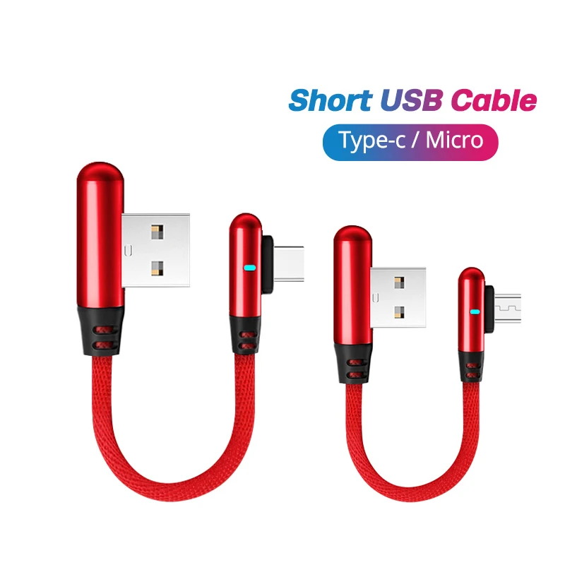 Cabo micro usb portátil de 25cm, curto, 90 graus, tipo c, carregamento rápido, dados para powerbank, laptop, carregador de celular