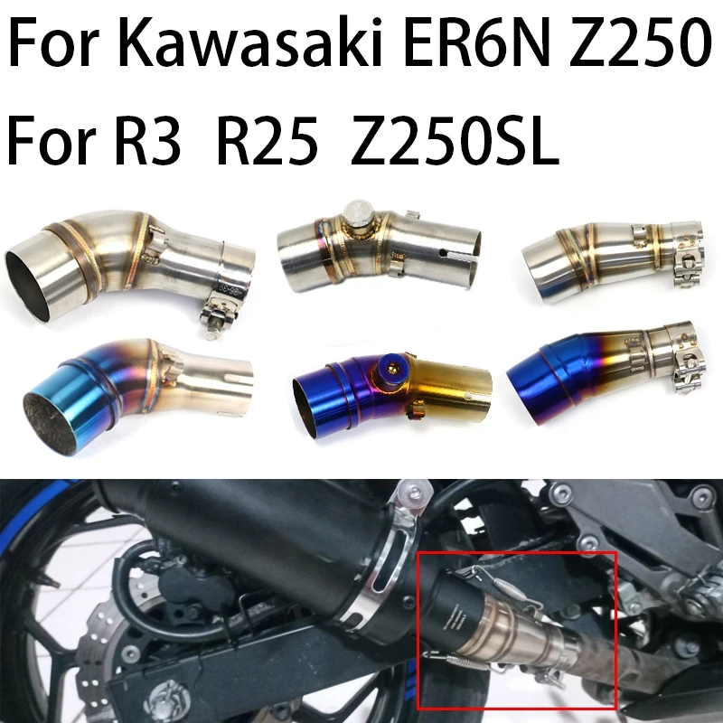 

Motorcycle Exhaust Middle Mid Link Pipe Muffler Tube For Kawasaki R25 R3 ER6N NINJIA 250 Z250 Z250SL Escape moto tuning Adapter