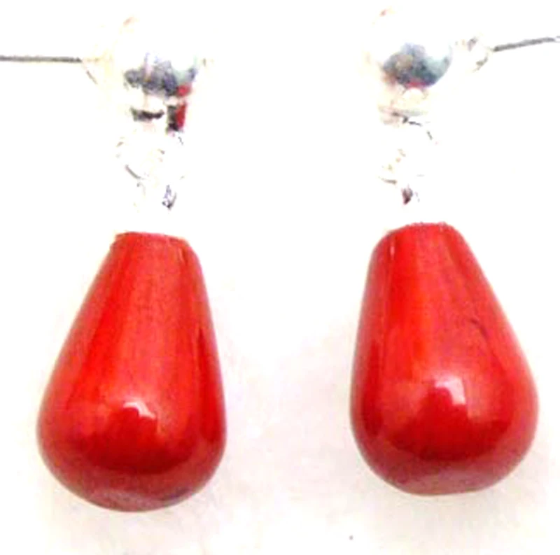 Qingmos Fashion 5*9MM Drop Natural Red Coral Earring for Women with Stering Silver 925 Stud Earring Dangle Earring Ear251