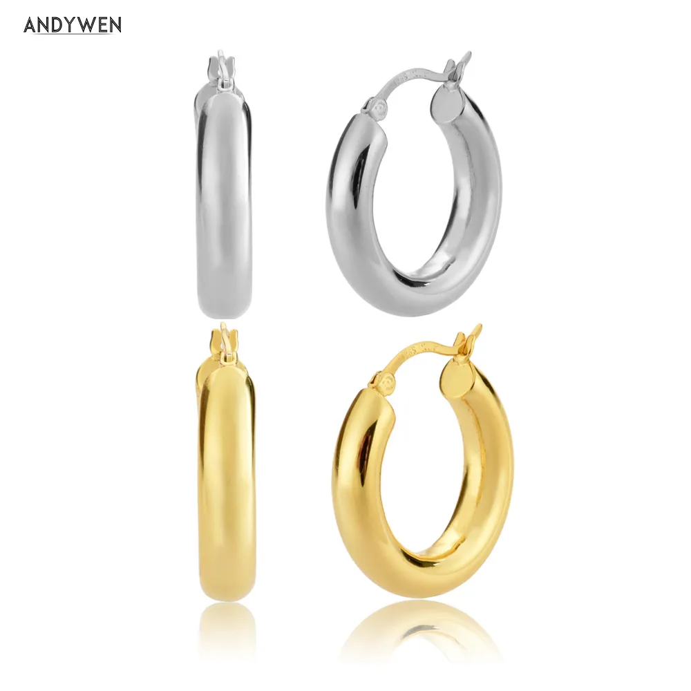 ANDYWEN 15mm Hollow Hoops Closed Claps Circle Loop 925 Sterling Silver 2020 Fashion Women Luxury Jewelry Piercing Pendiente