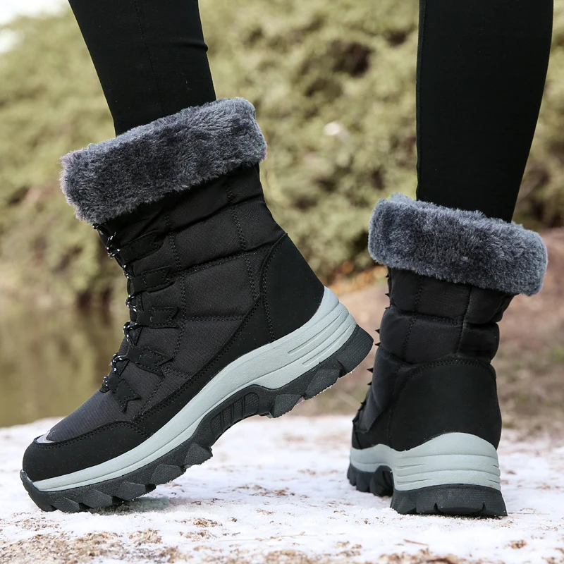 Women Winter Hiking Shoes Plus Velvet Snow Boots Waterproof Non-slip Fashion Cotton Shoes