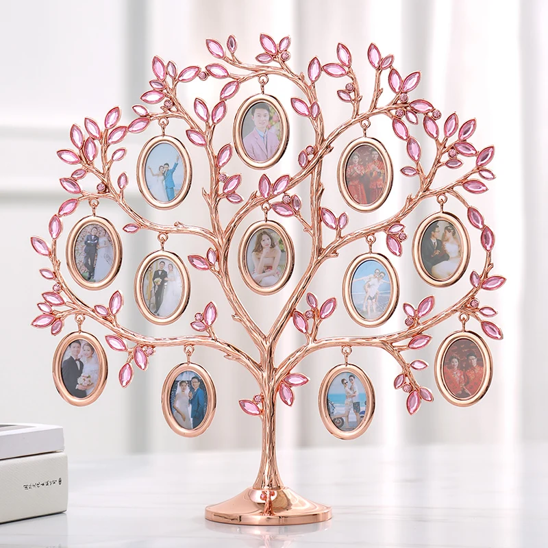 Diamond Family Tree Photo Frame Rose Gold Family Tree Desktop Decoration Metal Creative Home Decor Figurine