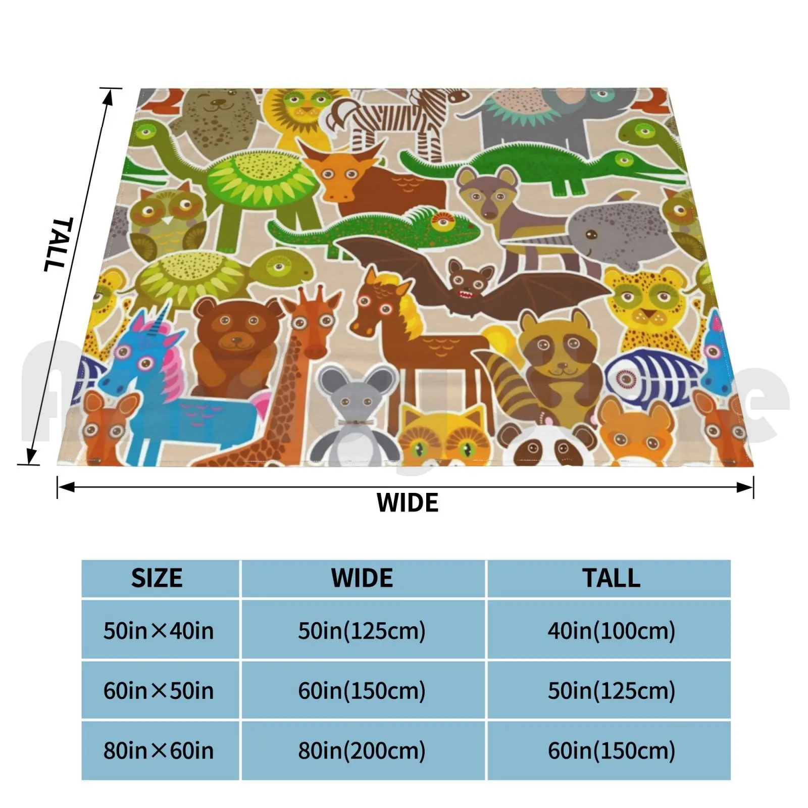 Blanket Cartoon Animals On Beige Lion , Lizard , Kangaroo , Yak , Horse , Vampire , Bear