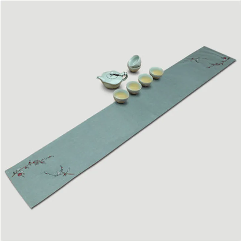 Tea table runner ceremony linen Embroider home decorate table flag fresh color drink tea table Chinese classical dining room