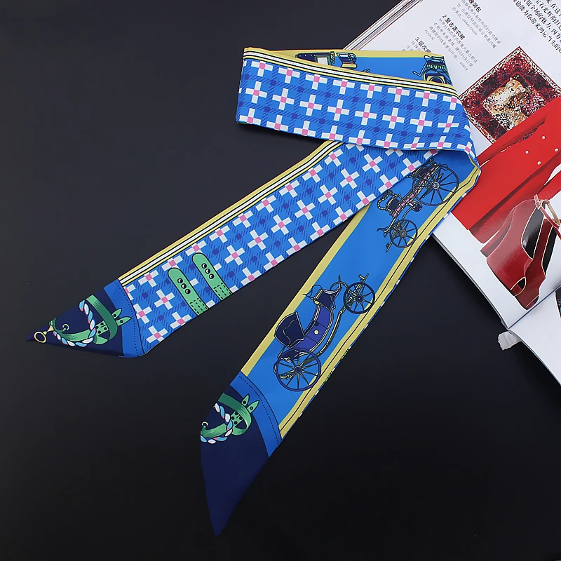 2022Spring Fashion New Carriage Chain Ladies Decoration Twill Long Strip Silk Scarf Neck Band Headband Handbag Tie Ribbons Scarf