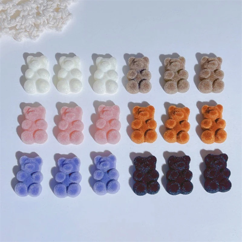 10Pcs Resin Pile Coating Gummy Bear Charms Flatback Jelly Cartoon Animal Jewelry Findings For Earrings Keychain Diy