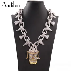 AZ Hip Hop Super Big Head Iced Out Pendant Necklace With Bling 45CM Bone ZIRCON Paved Choker Chains For Men Rapper Free Shipping