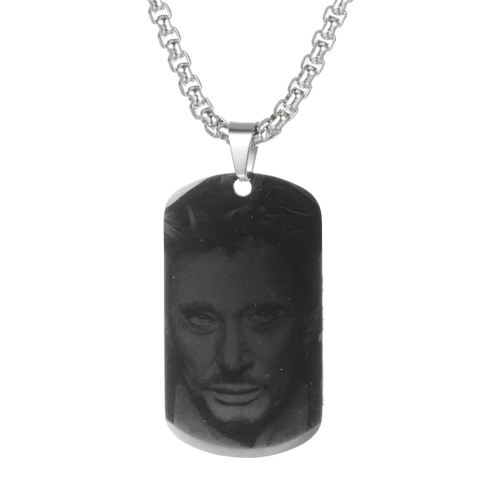 French Rocker Johnny Hallyday Necklace, personalizado gravado, pingente de foto personalizado, joias femininas e masculinas