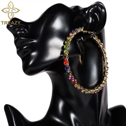 TREAZY New Multicolor Rhinestone Big Hoop Earrings for Women Wedding Party Jewelry Trendy Crystal Celebrity Statement Earrings