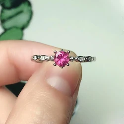 CoLife Jewelry 100% Natural Pink Tourmaline Ring for Engagement 5mm Tourmaline Silver Ring Fashion Gemstone Ring