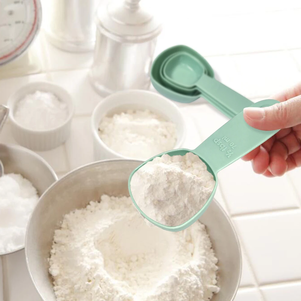 Measuring Spoons Set of 4 Kitchen Baking Plastic Measuring Spoon for Dry or Liquid Snap Button Convenient to Storage