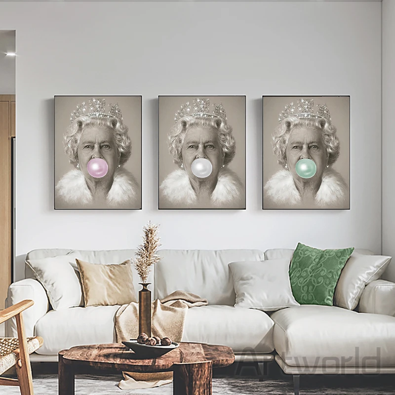 Bubblegum Queen Elizabeth II Canvas Painting Modern Figure Art Posers and Prints Wall Pictures for Living Room Home Decoration