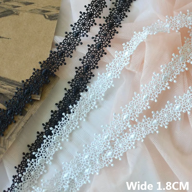 1.8CM Wide Exquisite White Black Cotton Polyester Lace Appliques Dress Collar Trim Fringe Ribbon DIY Sewing Apparel Accessories