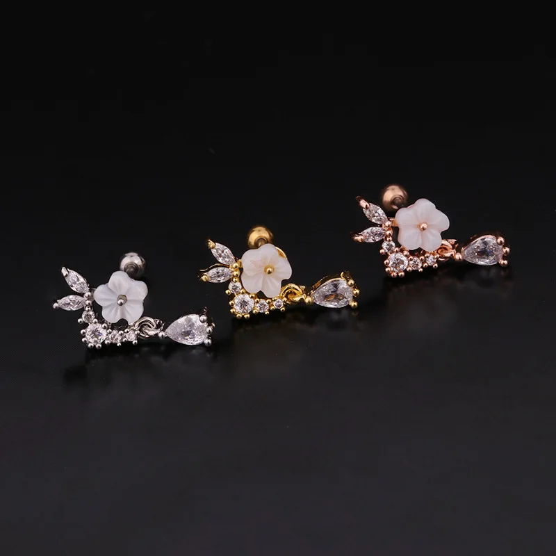 Airplane Butterfly Flower  Ear Piercing Stud Cz Cartilage Helix Conch Screw Back Earring Tragus Helix Cartilage Piercing Jewelry