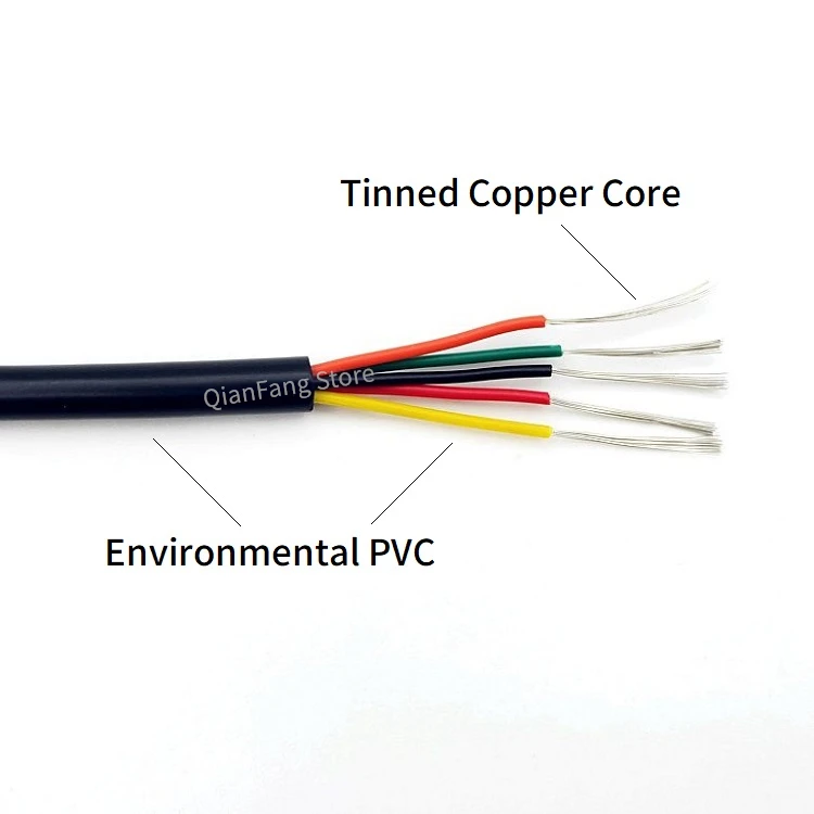 5M Sheathed Wire Copper Cable 30AWG - 14AWG Black White 2 3 4 5 6 7 8 10 Cores Soft USB Line Electric Audio Control Wires UL2464