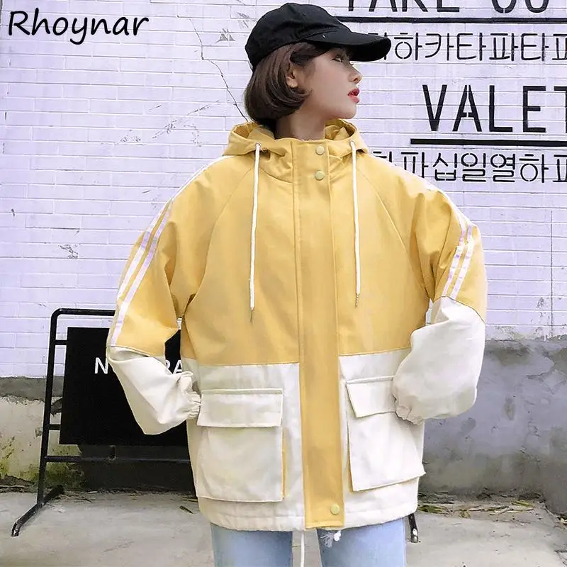 

Basic Jackets Women Patchwork Outerwear Fashion Leisure Young Pocket Hip Hop Street Wear Autumn Vintage Preppy All Match Chic