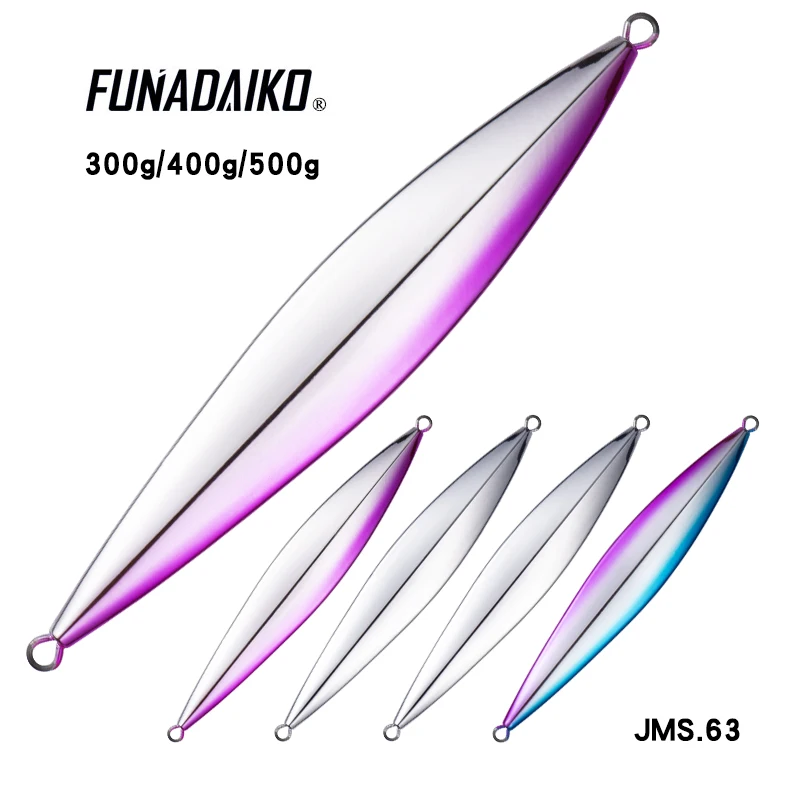 FUNADAIKO New Electroplate Metal Jig Fishing Charms Jigging Lure 300g/400g/500g Speed Luminuous Lure Slow Pitch Jigs Bait