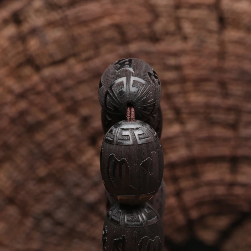 Natürliche Ebenholz Armband Olive Förmigen Schwarzen Holz Tibetischen Buddhistischen Perlen Sechs-Charakter Mantra Glück Armband – Detail 8