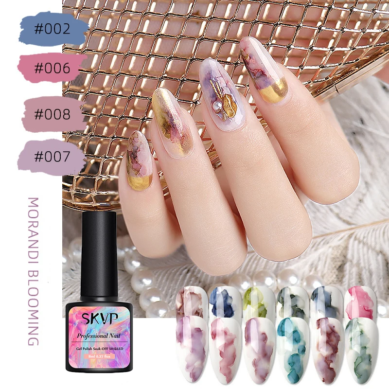 SKVP Morandi Colors Nail Polish Blooming Watercolor DIY Nail Gel Manicure Decor Salon Set Smoke Effect Bubble Varnish Manicure