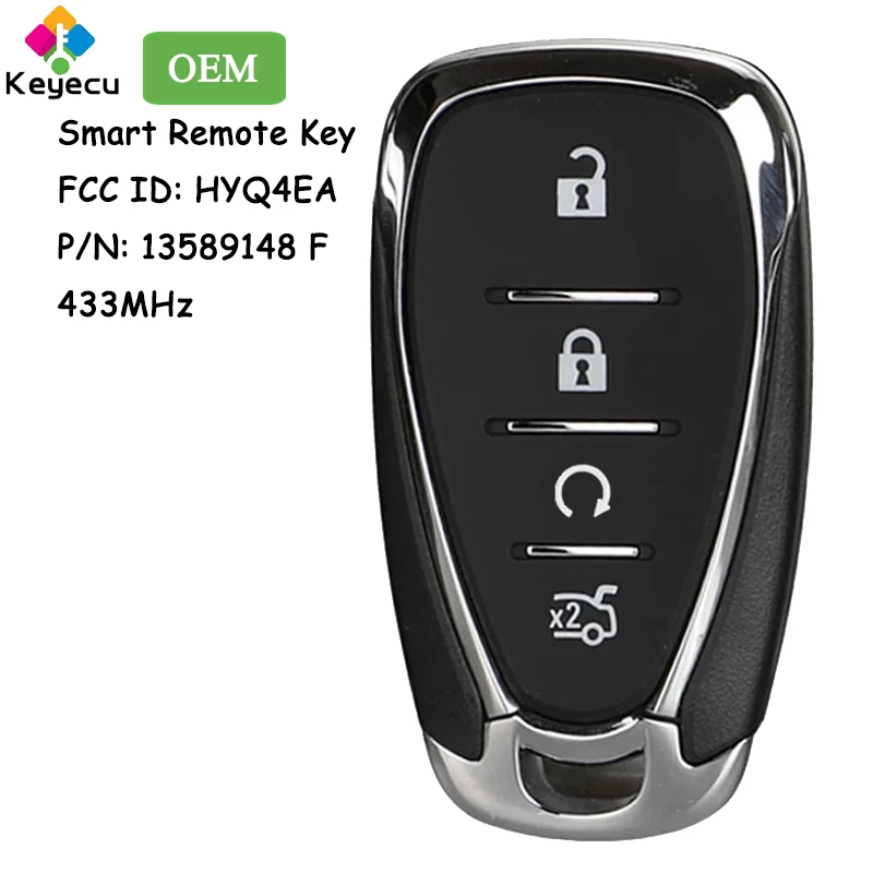 KEYECU OEM Smart Remote Control Car Key With 4 Buttons 433MHz ID46 Chip for Chevrolet Holden Fob FCC ID: HYQ4EA P/N: 13589148 F