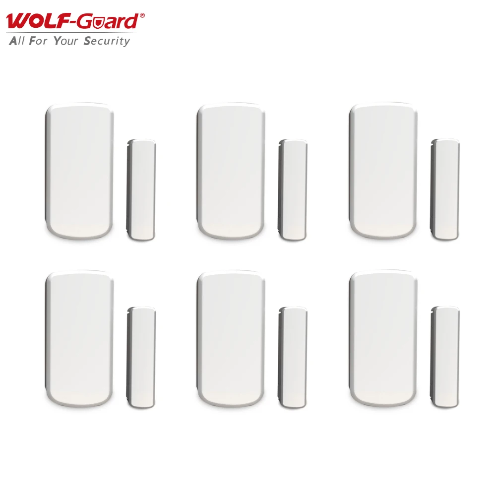 

6Pcs Wolf-Guard Wireless Door Window Magnet Sensor Detector Ultra-low Power Consumption for Home Alarm Security System 433MHz