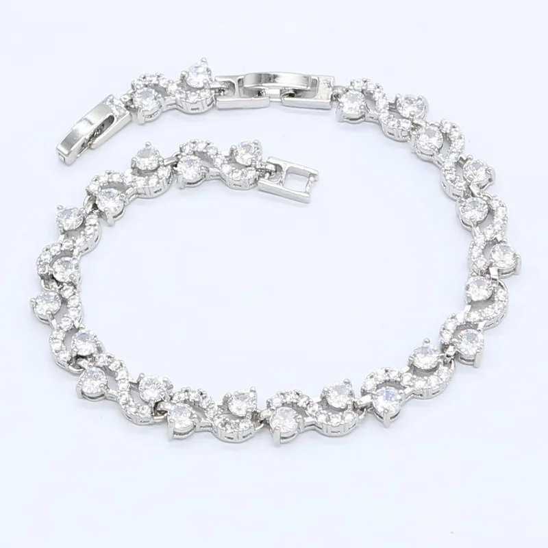 Dubai 925 Silver Jewelry Sets For Women White Zirconia Bracelet Necklace Pendant Earrings Ring Birthday Gift
