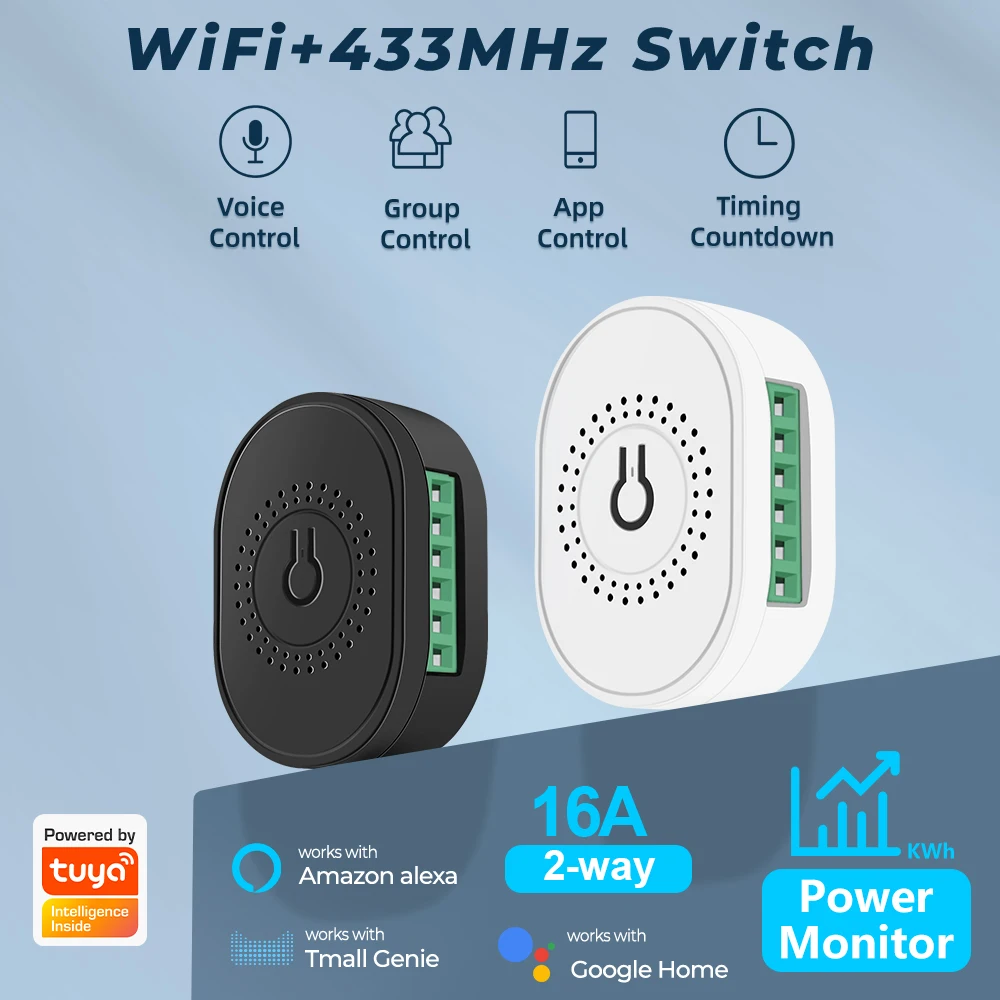 SMATRUL Power Monitor 16A Tuya WiFi RF433 Smart Wireless Switch Light 2 Way Module On Off Timer Breaker For Google Home Alexa