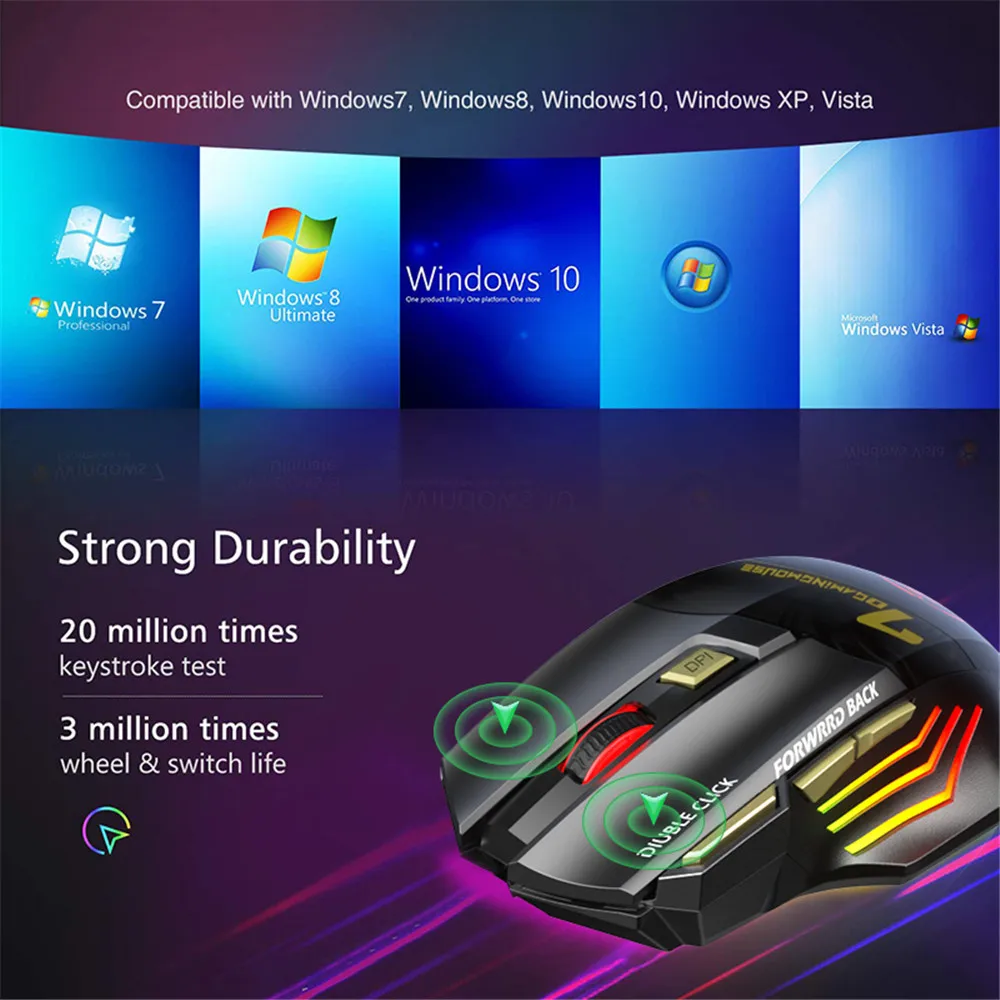 Wireless Bluetooth Mouse for Laptop Computer Rechargeable Portable Gaming Mause Silent Ergonomic RGB Backlight Gamer Mice for PC