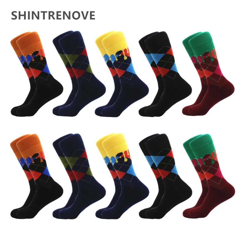 

10 Pairs/Lot Classic Men's Socks Casual Combed Cotton Compression Socks Business Dress Colorful Happy Funny Socks For Men