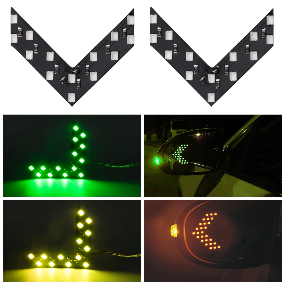 2pcs Universal 14 SMD Rearview Mirror Arrow Light Hidden Led Turn Signal Arrow Indicator 12V Rear View Mirror Indicator for Car