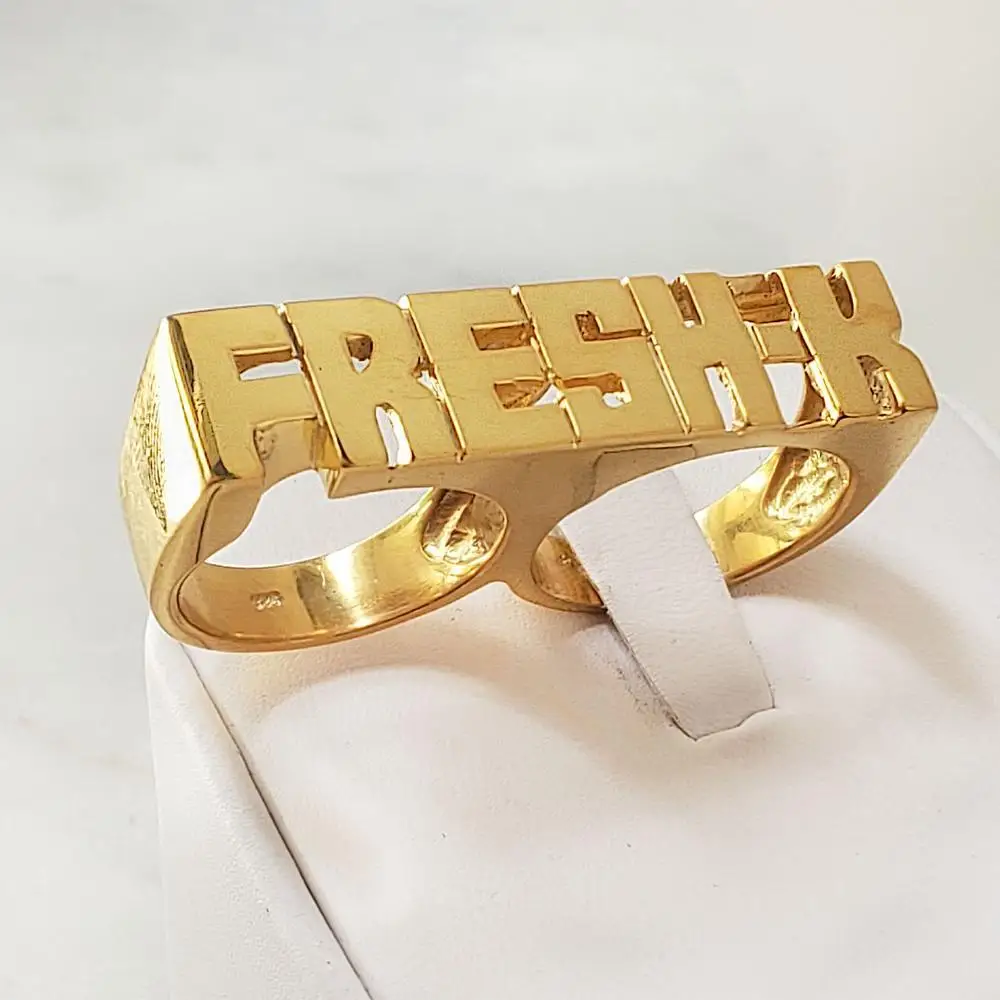 Imagem -02 - Anel de Nome Personalizado Duplo Dedos Anel Hiphop Masculino Moda Jóias 18k Banhado a Ouro Nome Anéis Presente Dropshipp