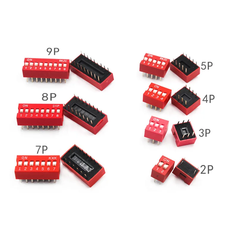 10PCS Slide Type Switch Module 1 2 3 4 5 6 7 8 10 12PIN 2.54mm Position Way DIP Pitch Toggle Switch Blue/Red Snap Dial Switch