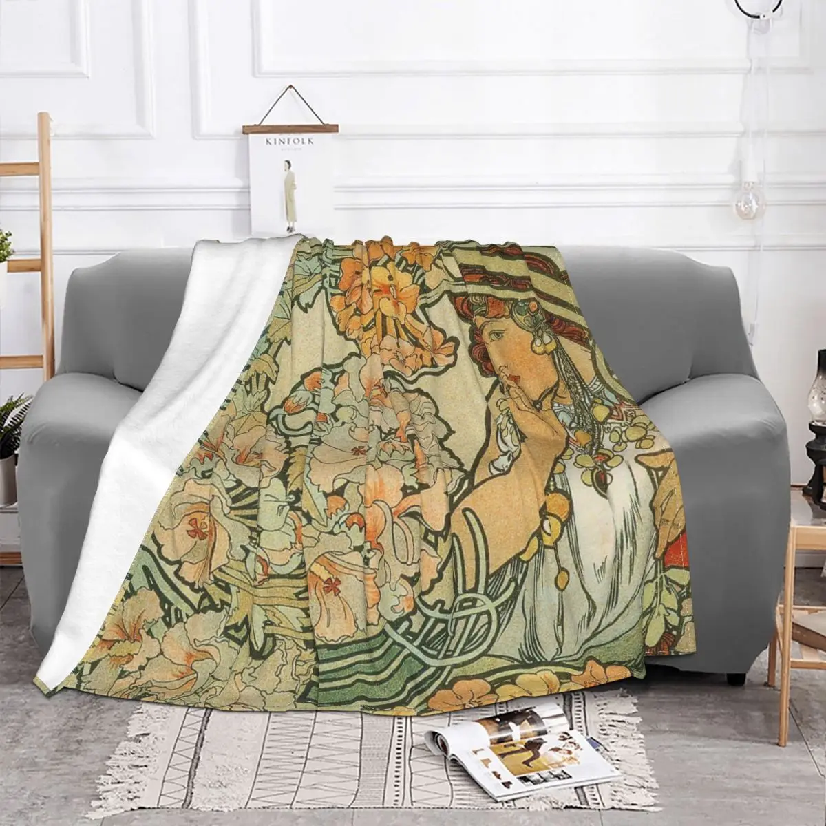 Alphonse Mucha Blanket Vintage Art Nouveau Fuzzy Throw Blanket Bed Sofa Printed Soft Warm Bedspread