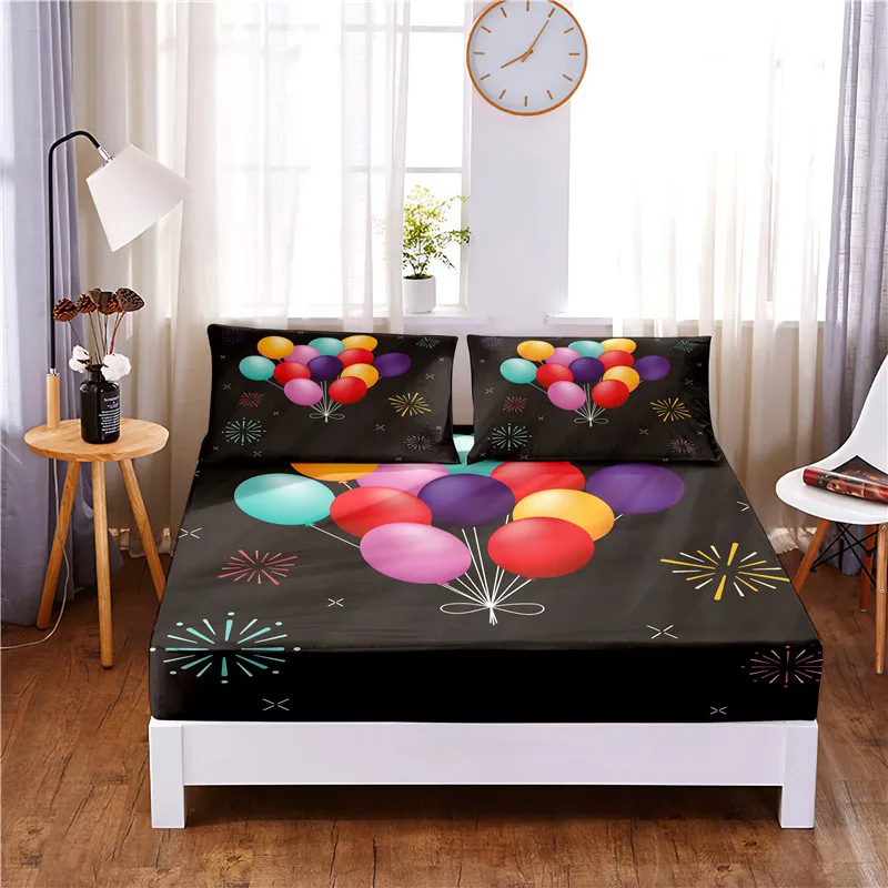 Balloon Digital Printed 3pc Polyester  Fitted Sheet Mattress Cover Four Corners with Elastic Band Bed Sheet Pillowcases