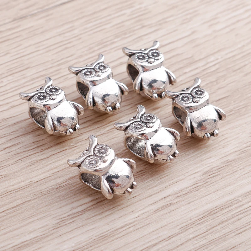 15pcs Tibetan Silver Color Cute Owl Charms Beads for Making DIY Handmade Bracelets Loose Spacer Beads Crafts Jewelry Findings